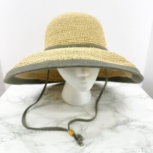 Scala Collezione Raffia Sun Hat Women OSFM Tan Green Trim Wide Brim Handcrafted